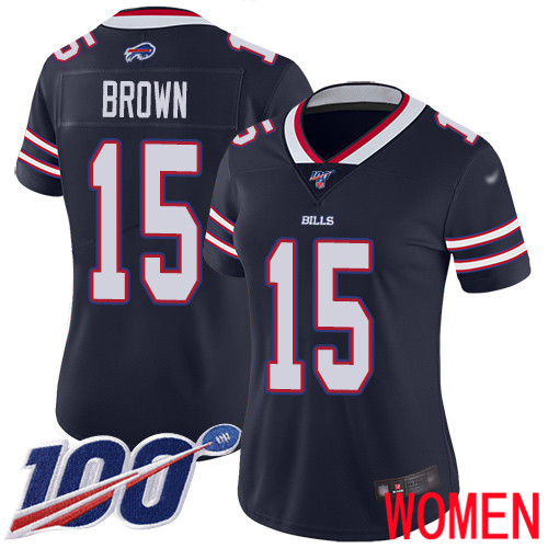 Women Buffalo Bills #15 John Brown Limited Navy Blue Inverted Legend 100th Season NFL Jersey->women nfl jersey->Women Jersey